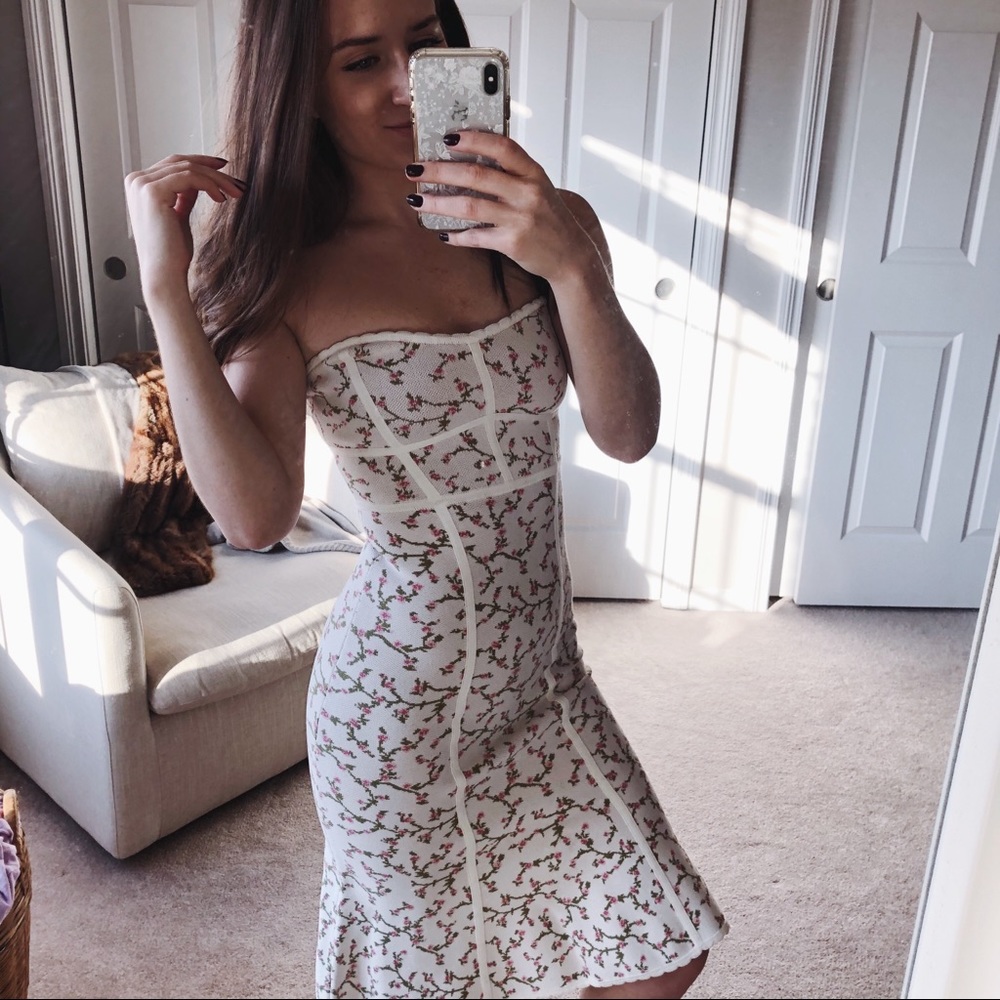 BCBG White Floral Midi Dress